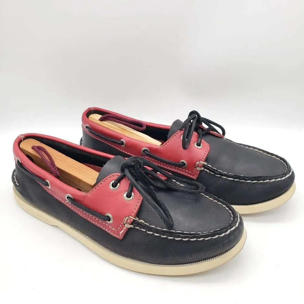 SPERRY Top Sider Boat Shoes Men's Size 8.5 M 2 Eye Two Tone Black Red Leather